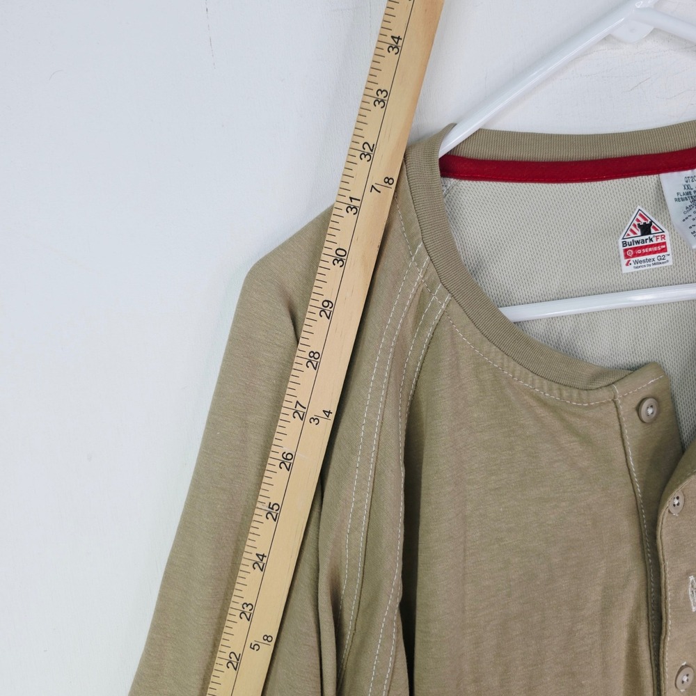 Bulwark FR iQ Series Mens XXL Tall 2XLT Khaki Tan Flame Resistant Henley Shirt - Picture 8 of 16
